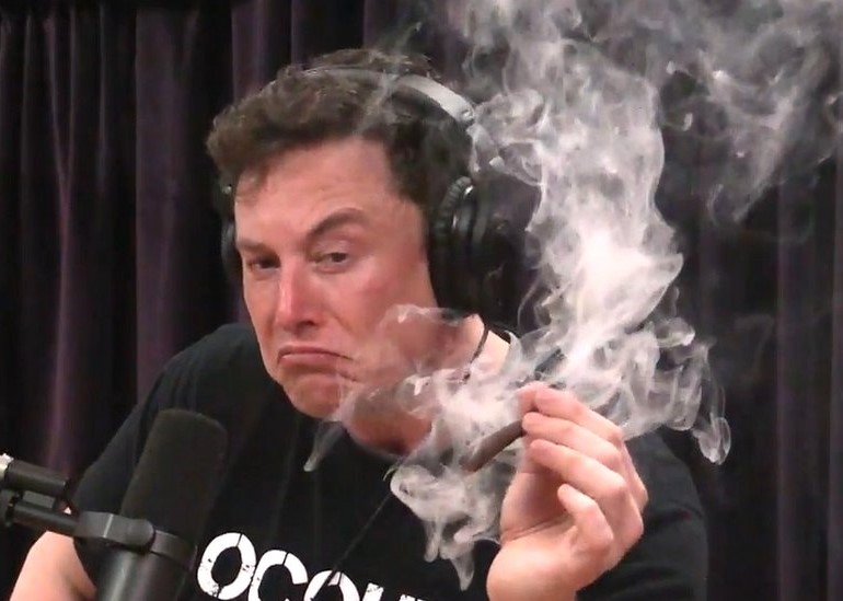 Elon Musk smoking weed on Joe Rogan podcast. PYGOD.COM