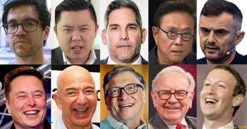 Hustlers vs Entrepreneurs. Tai Lopez, Dan Lok, Grant Cardone, Robert Kiyosaki, Gary Vee vs. Elon Musk, Jeff Bezos, Bill Gates, Warren Buffett, Mark Zuckerberg. PYGOD.COM